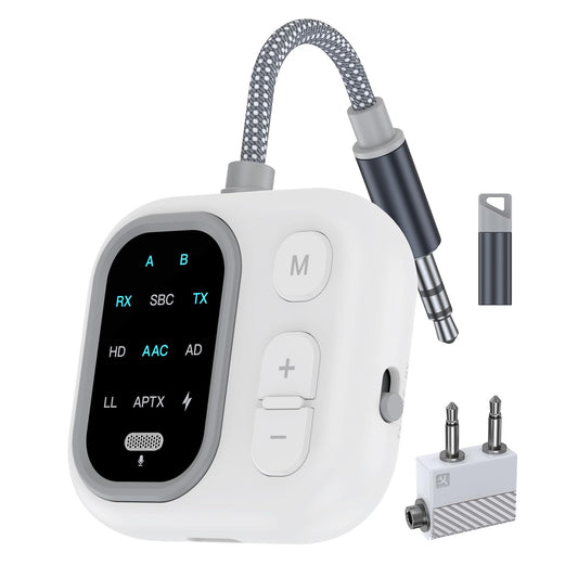 ANBRONICS Bluetooth 5.3 Adapter for Airplane, Support 2 AirPods Dual Wireless Headphones, aptX Adaptive 3.5mm AUX Jack Wireless Audio Transmitter