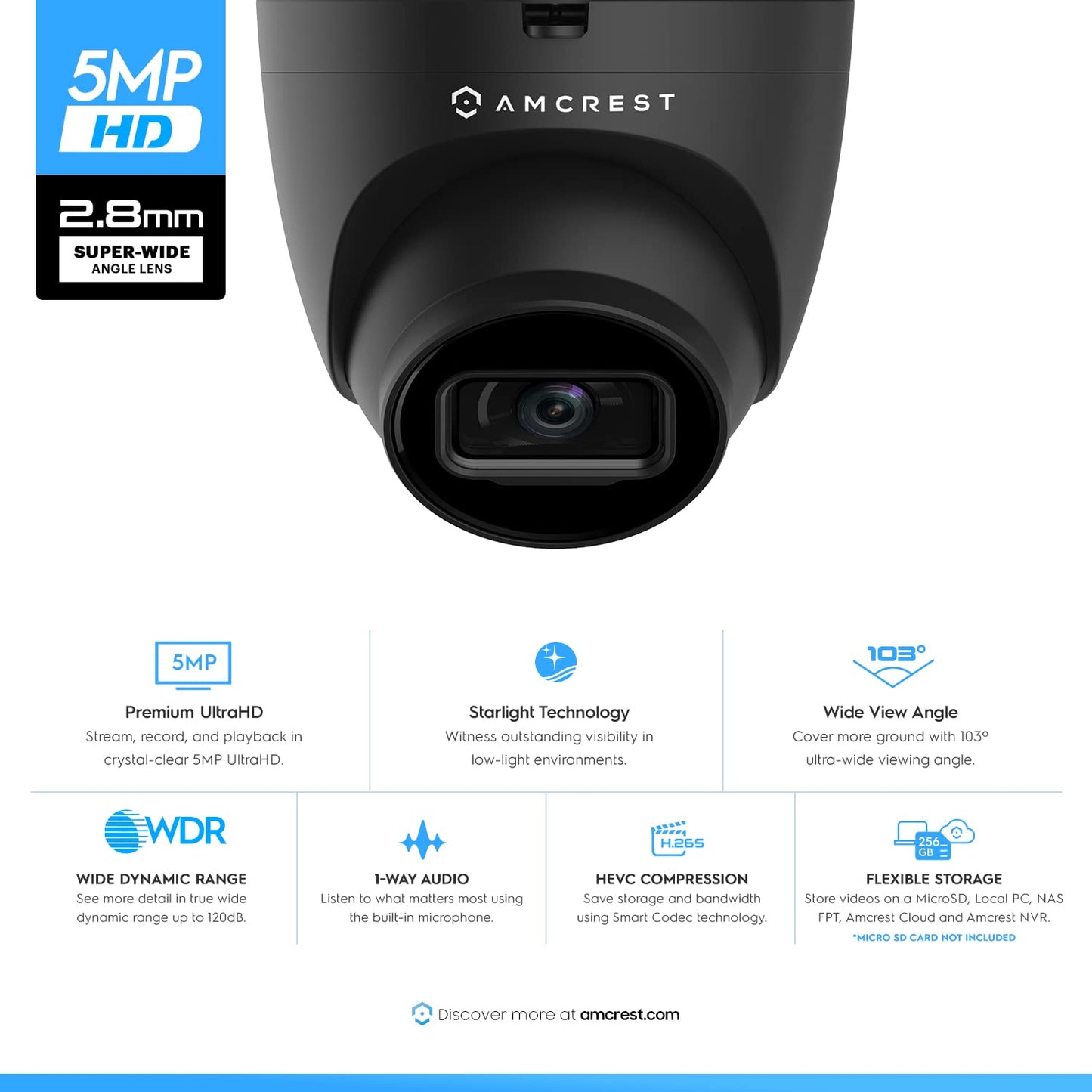 Amcrest Refurbished 5MP Turret POE Camera, Outdoor IP Camera POE with Mic/Audio, 5-Megapixel Security Surveillance Cameras, 132° FOV, IP67, MicroSD
