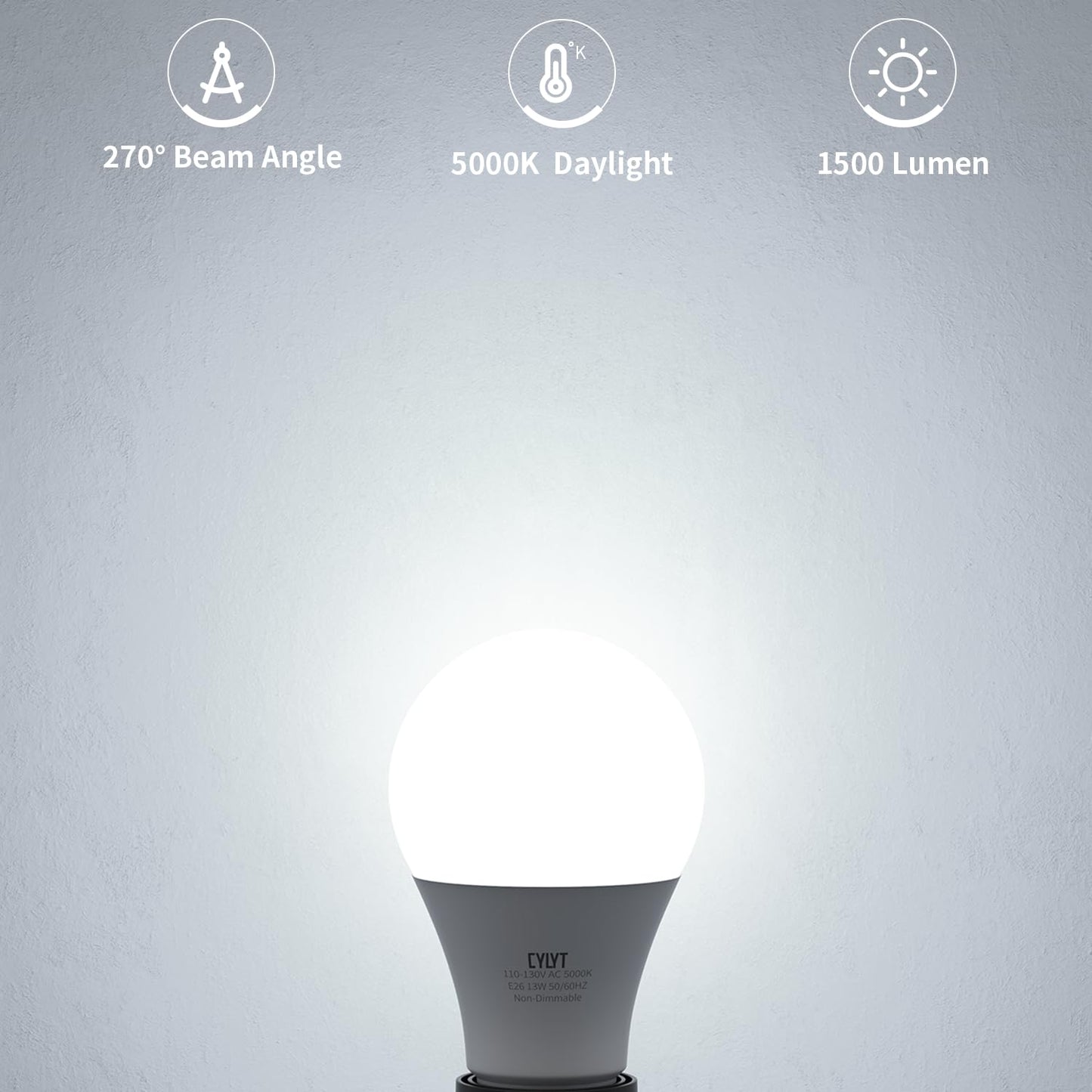 CYLYT 100W Equivalent Bright LED Light Bulbs, Daylight White 5000K A19 Lightbulbs, Focos LED para Casa, for Kitchen Bedroom Indoor, 1500 Lumens, E26