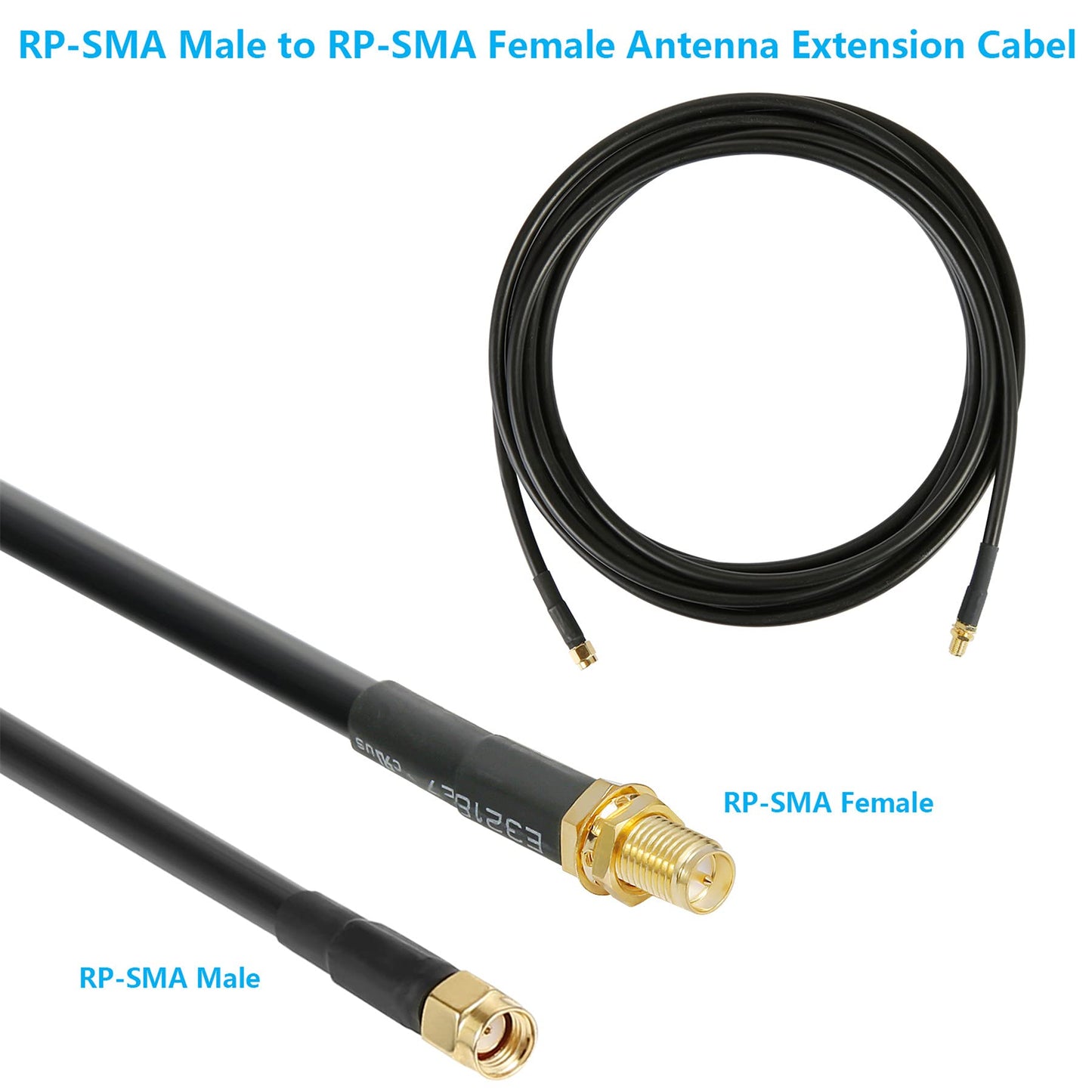 WIZACE 3 ft RP-SMA Male to RP-SMA Female S-MR240 Extension Cable (50 Ohm), Pure Copper Low-Loss Coax Jumper for WiFi Router Wireless Network Card