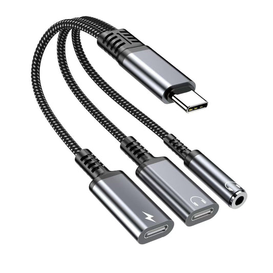USB-C to 3.5mm Headphone and Charger Adapter, 3 in 1 Dual Type C Aux Splitter Charger Headphone Jack Dongle Cord Compatible for iPhone 15/16/17