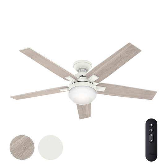 Hunter Fan 52 Inch Matte White Ceiling Fan with Light and Remote Control, Indoor Ceiling Fan for Living Room, Bedroom, Office, Laundry Room, Basement