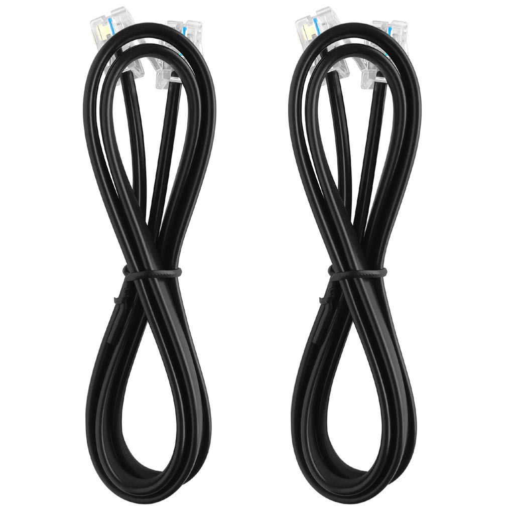 NECABLES 2Pack RJ12 Cable 3ft Phone Cord RJ12 6P6C Male to Male Straight Wired for Both Data and Voice Use Black - 3 Feet