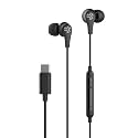 JLab JBuds Pro Signature Wired Earbuds, USB-C Connection, Music Controls, Universal Mic, Custom Fit with Cush Fins, Black