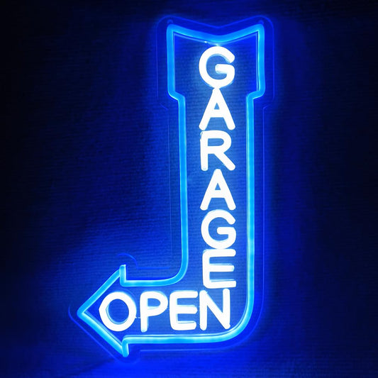 Garage Open Arrow Neon Sign,Car Signs neon Light for Man Cave Auto Repair Shop Workshop Birthday Father Gift Decor (blue+left)