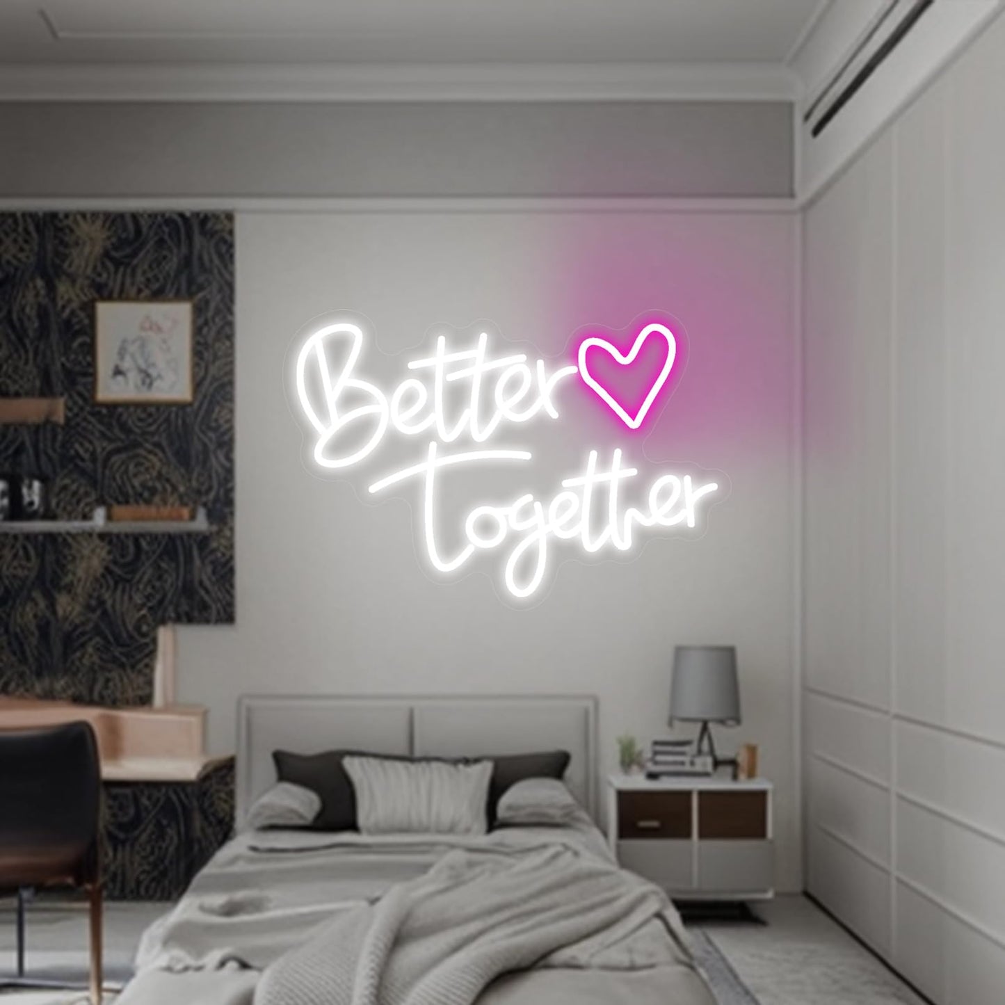 Neonawall Better Together White Letters LED Neon Sign - Dimmable USB Wall Art 10.8x15.7 Inches - Inspirational Home Decor for Living Room, Wedding