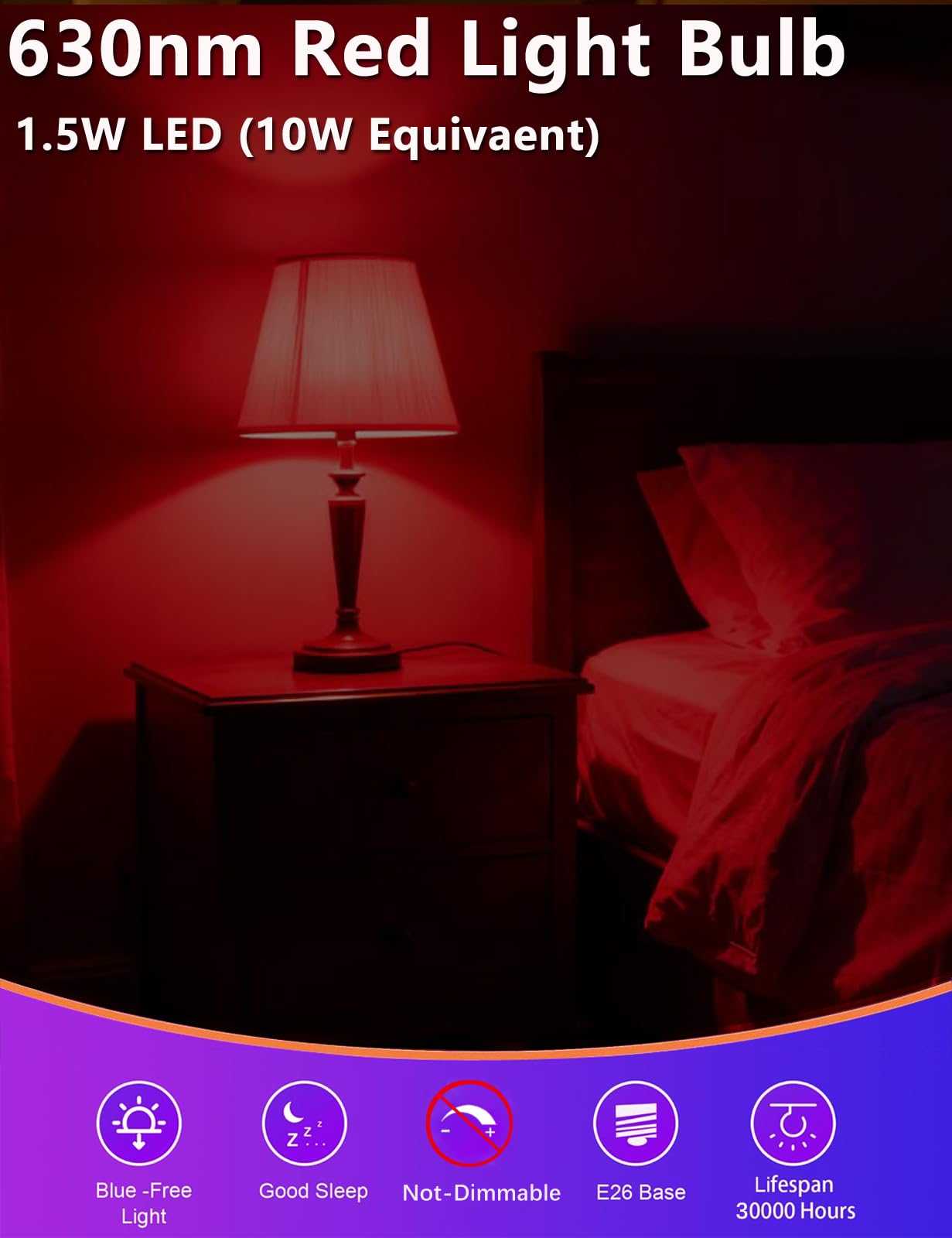 Red Light Bulbs for Sleep, A15 1.5W (15W equivalent), 100% Blue Light Blocking 630nm Red LED Bulbs, 120V E26 Base Low Wattage Bulbs,for Bedroom Sleep