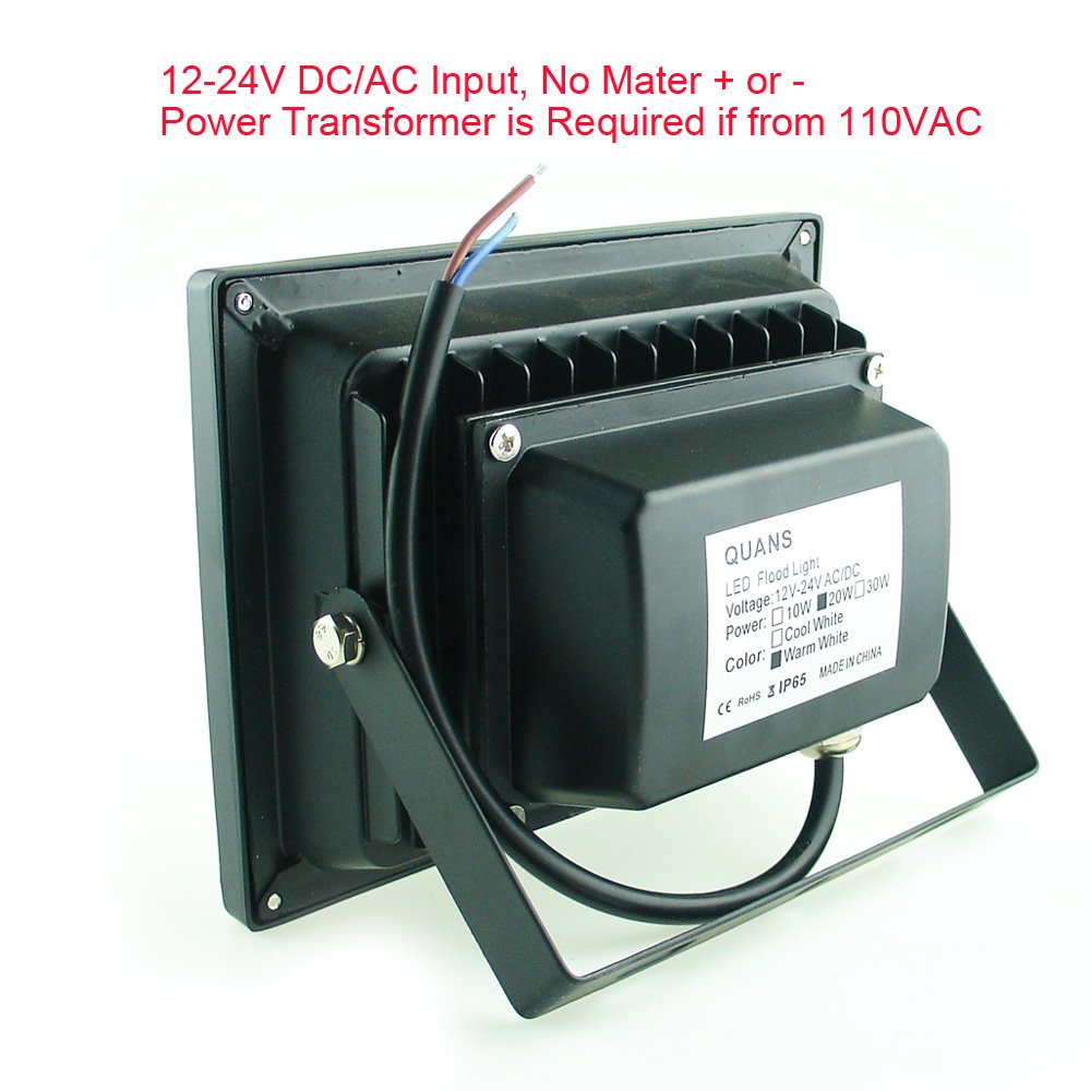 QUANS 20W 12V 24V AC DC Ultra Bright White LED Security Wash Flood Light Floodlight Lamp High Power Black Case Waterproof IP65 Superbright (Warm