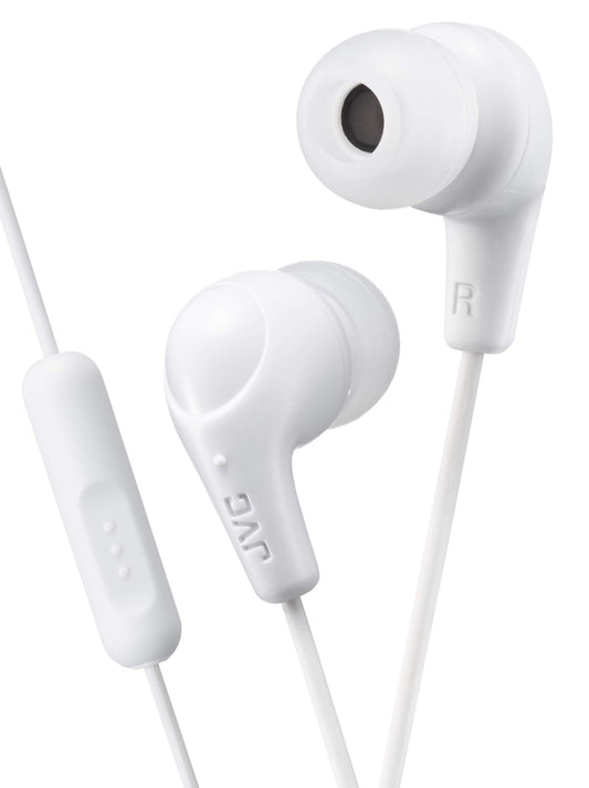 JVC Gumy Plus Earbuds with Mic and Remote for Connected Devices - Silicone Ear Pieces - White
