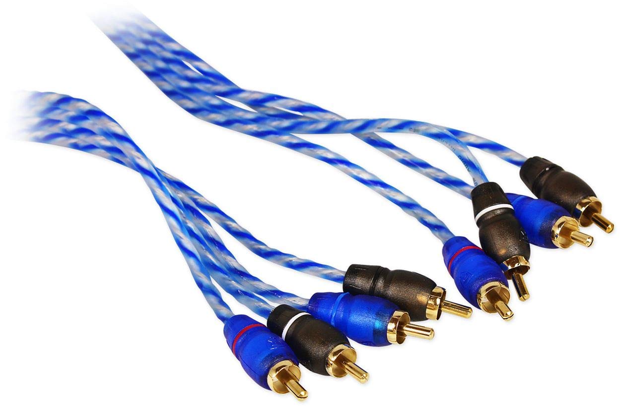 Rockville RTR204 20ft 4 Channel RCA Cable, Twisted Pair, 100% Copper, Split Pin, Noise Reduction, Durable Jacket, for Home Theater and Car Audio
