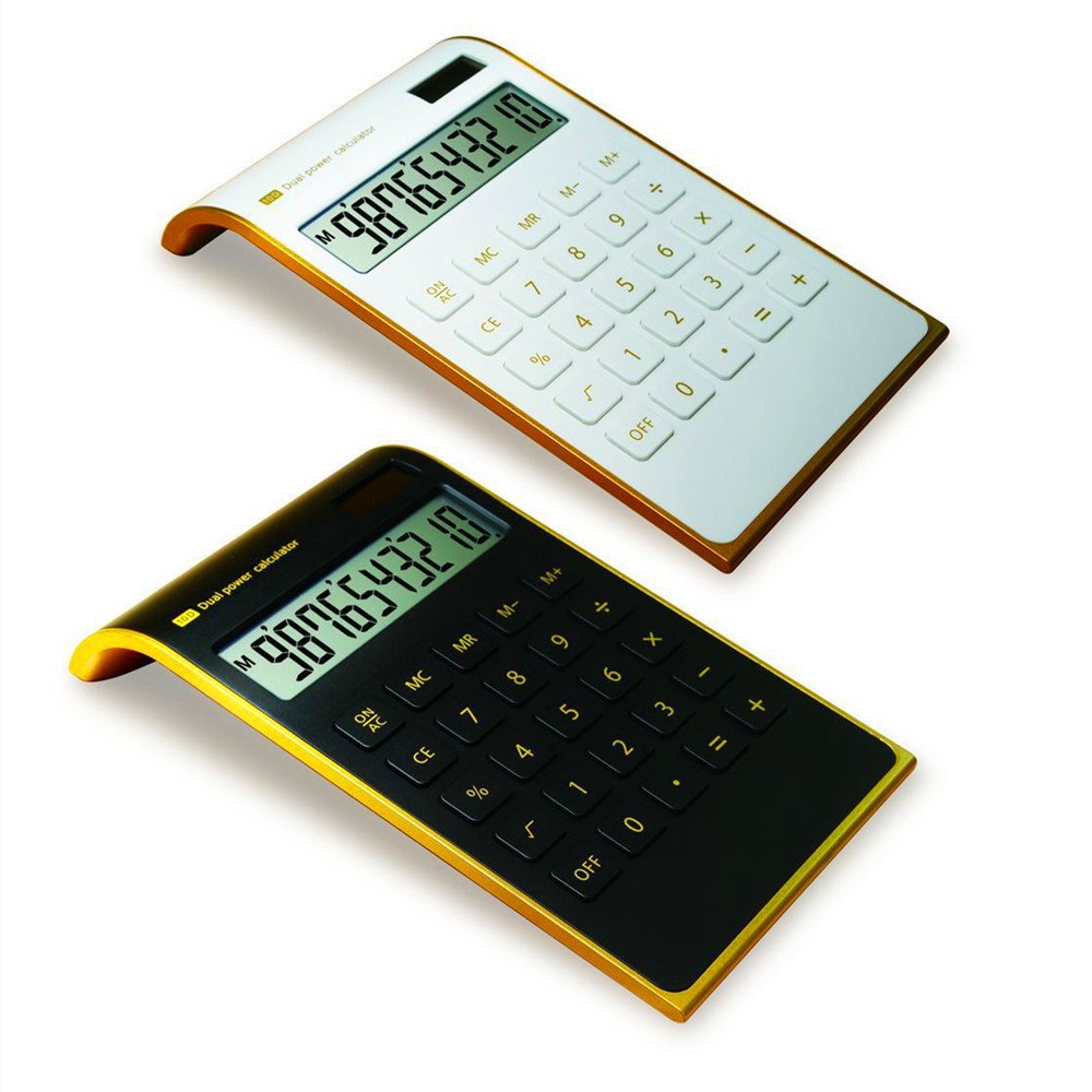 yescool Calculator, Slim Elegant Design, Office/Home Electronics, Dual Powered Desktop Calculator, Solar Power, 10 Digits, Tilted LCD Display