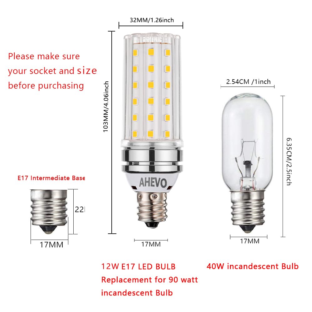 AHEVO E17 LED Light Bulbs, 80-100W Equivalent, 12W, 1200 Lumens, Soft White 3000K,Intermediate E17 Base,NOT Candelabra Base, for Ceiling Fan