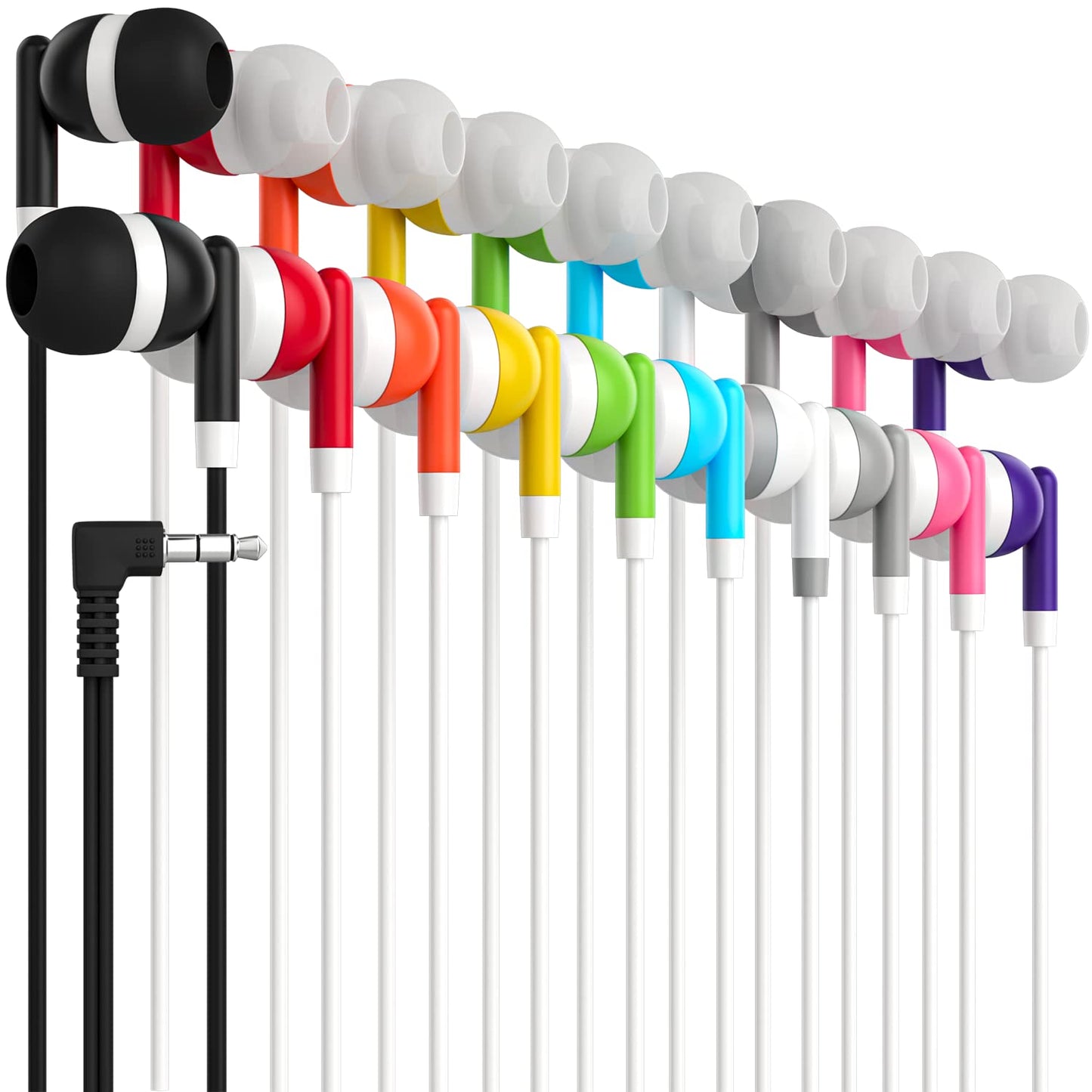 Maeline Bulk Earbuds with 3.5 mm Headphone Plug - 30 Pack Wholesale Bundle - Multi Color