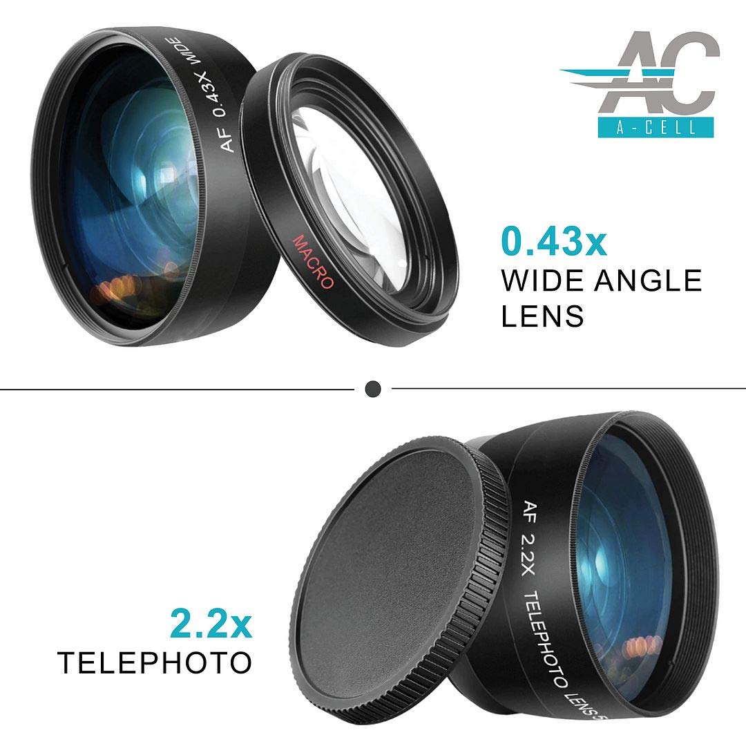 A-Cell 58mm Accessory Bundle for Canon EOS Rebel T7, T6, T5, T3, T100, 4000D, 2000D, 3000D and More with 128GB SanDisk Memory Card, Wide Angle Lens