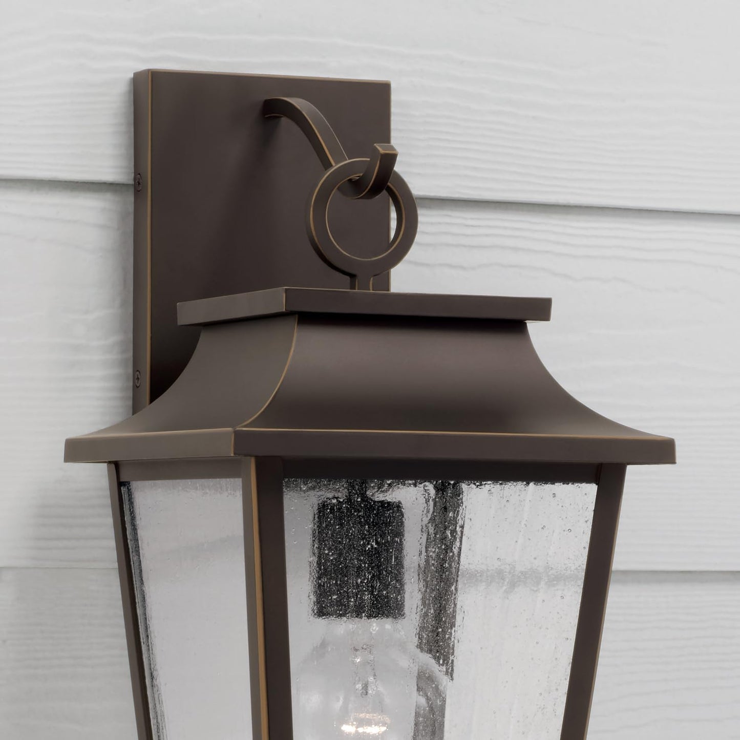 Capital Lighting 953311OZ Chandler Transitional Antiqued Glass Outdoor Wall Lantern, 1-Light 100 Watt, 16" H x 8" W, Oiled Bronze