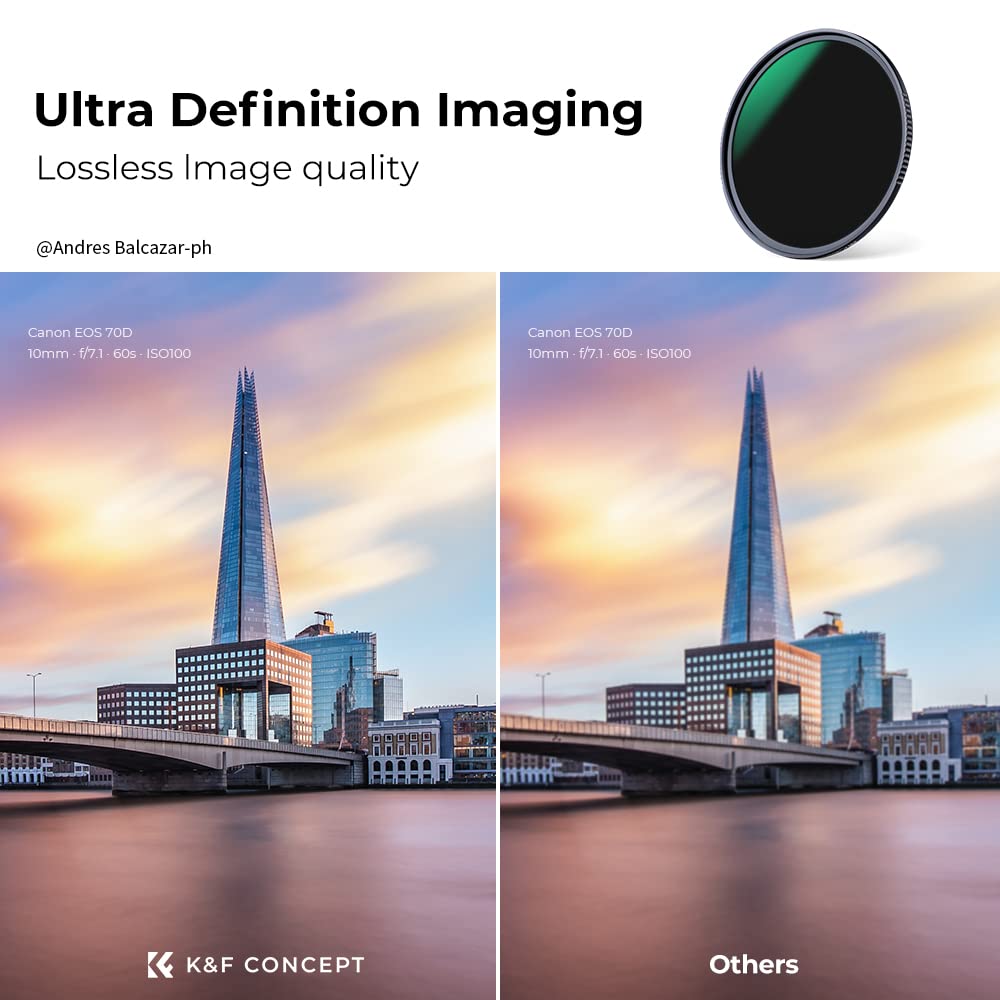 K&F Concept 77mm ND1000 (10-Stop Fixed Neutral Density) ND Filter with 28 Multi-Coated Optical AGC Glass Waterproof Camera Lens Filter- for Long