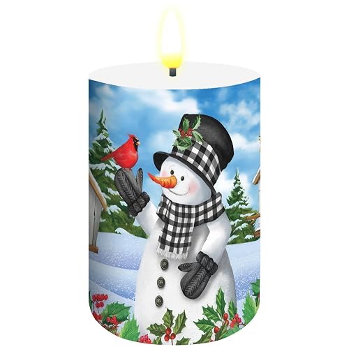 Briarwood Lane Winter Flameless Candle 6x3 Checkered Snowman Flameless Candle with Timer for Winter