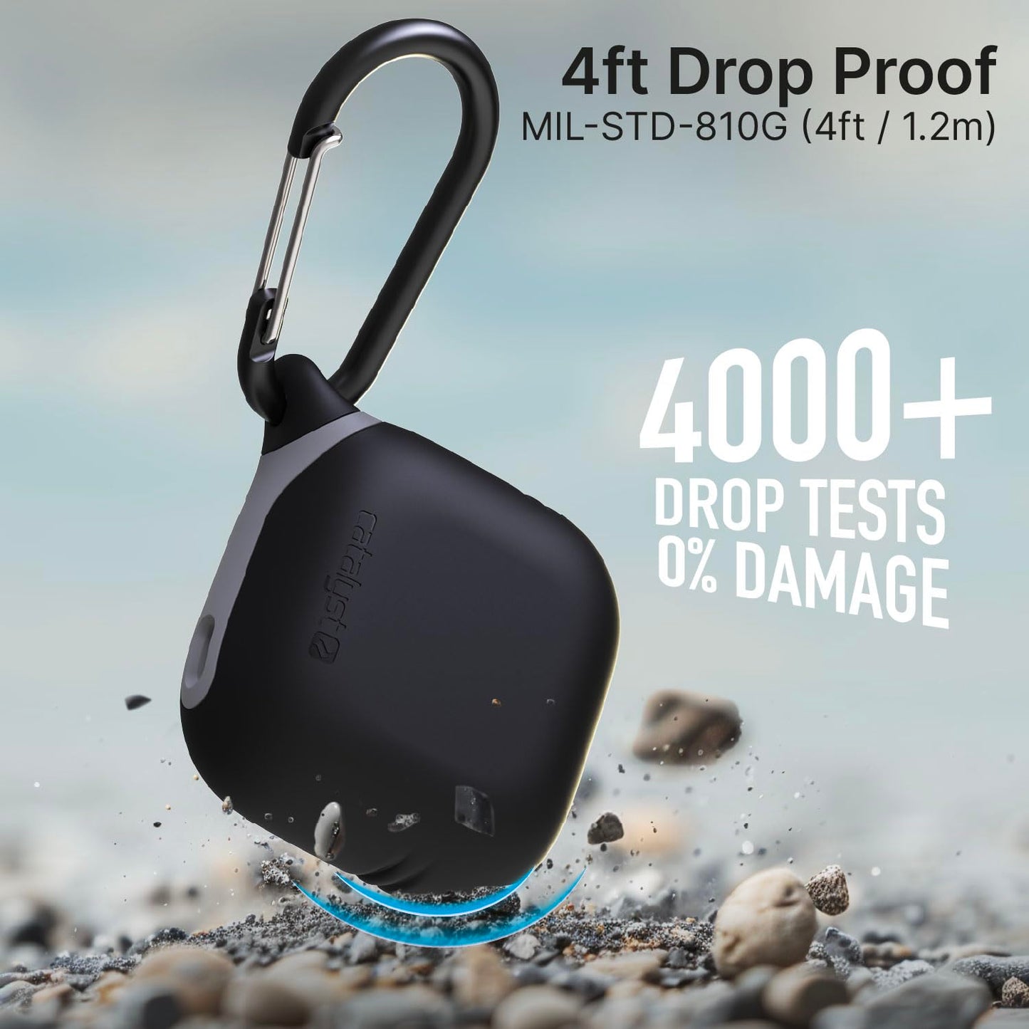 Catalyst Waterproof Case for AirPods 4 - Drop Protection for Apple AirPods 4th Generation with Carabiner, Wireless Charging Silicone Cover for Apple