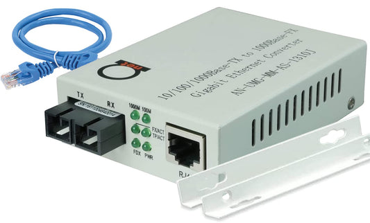 Multimode Gigabit Fiber Media Converter - Built-In Fiber Module 2 km (1.24 miles) SC - to UTP Cat5e Cat6 10/100/1000 RJ-45 - Auto Sensing Gigabit or