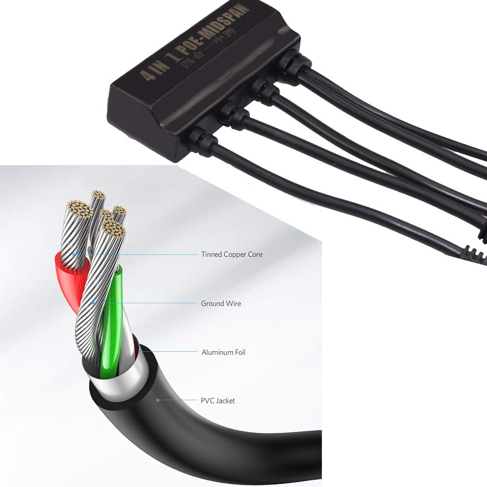 EB-LINK 2 Pcs 4 in 1 Power Over Ethernet RJ45 Midspan Splitter Switch 10/100mbps IEEE802.3at/af Adapter 2A IP Camera 4 Port PoE Splitter