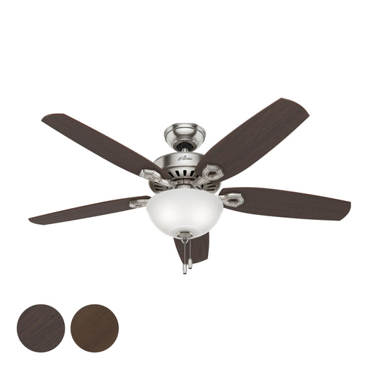 Hunter Fan 52 inch Traditional Brushed Nickel Ceiling Fan with Cased White Glass Light Kit, 5 Blade (Renewed)