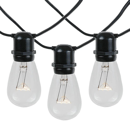 Novelty Lights 100 Feet, 50 in-Line E26 Sockets, S14 String Light Set with Clear Incandescent Bulbs, Heavy Duty Black Wire Patio Lights, Weather