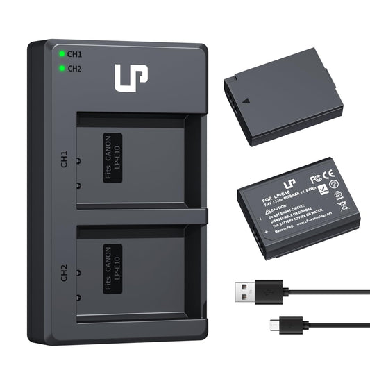LP LP-E10 Battery Charger Pack, 1600mAh 2-Pack Battery & Dual Slot Charger, Compatible with Canon EOS Rebel T7, T6, T5, T3, T100, 4000D, 3000D, 2000D