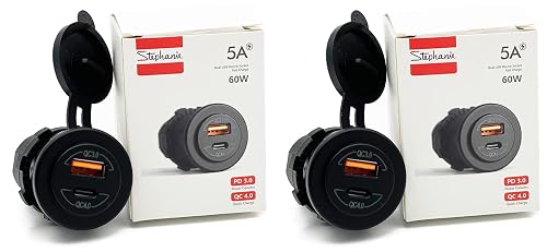 12/24V Socket Dual USB Type C PD 3.0 (60W) + USB A (36W) Fast Charger for Car, Boat, Marine & RVs (2-Pack)