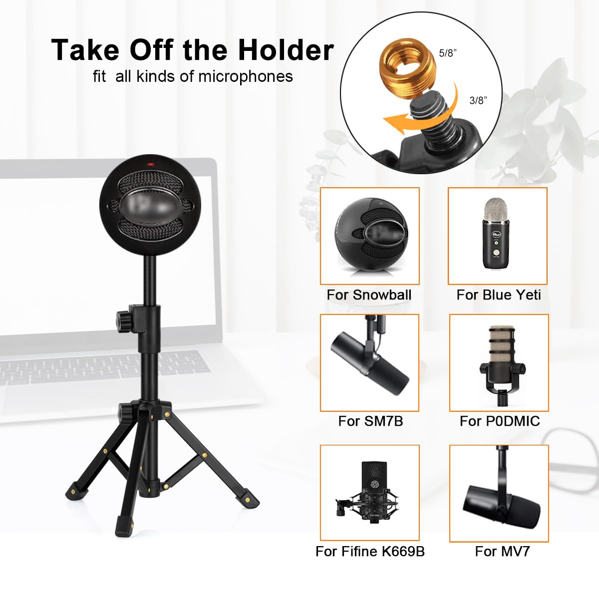 JCTRIWAY Tabletop Mic Stand, Adjustable Desktop Microphone Stand with Mic Clip and 5/8" Male to 3/8" Female Screw for Most Microphone on the Market
