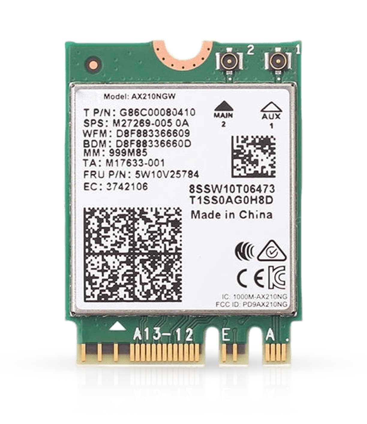 WiFi 6E Adapter for Intel AX210 | Tri-Band 2.4/5/6 GHz | Up to 2.4 Gbps | M.2 for PCs | Bluetooth 5.3 Compatible | Works with Intel, AMD, Windows