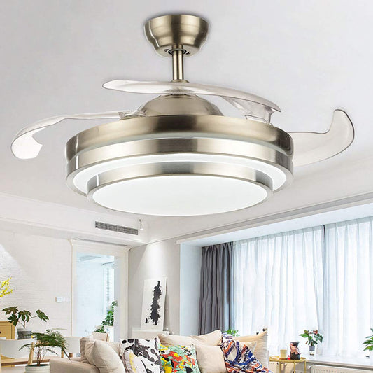 Modern Ceiling Light with Fan Remote Control Retractable Blades 3 Color Lighting 3 Speed Chandelier Light Retractable Invisible Blade for Living Room