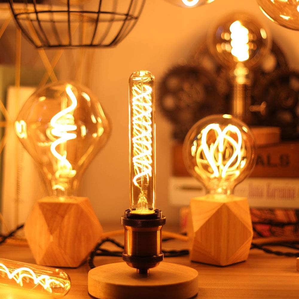 Leools Dimmable T10 LED Bulbs, Warm White 2200K Amber, 7.3inch Long Tubular Light Bulb, 40 Watt Vintage Edison LED Filament Bulb,400lm,E26 Base Led