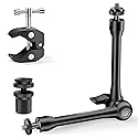 Magic Arm with Super Clamp Kit, 9.8" Adjustable Magic Arm Camera Mount with 1/4" & 3/8" Threads, 360° Rotation Adjustment for Monitor Flash LED Light