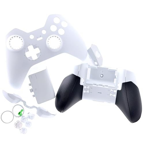 Deal4GO Shell Housing Set w/Rubber Grips LB RB Bumper ABXY Buttons Battery Cover Replacement for Xbox One Elite Controller White Special Edition