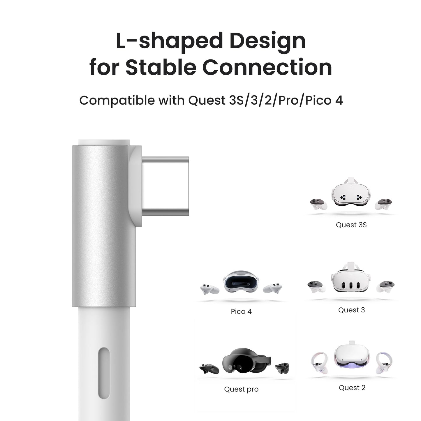 KIWI design Link Cable with Charging 16FT Compatible with Meta Quest 3S/3/2/Pro/Pico 4 Accessories and PC/SteamVR, USB 3.0 to USB C Link Cable
