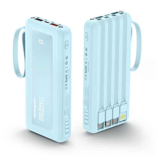 FlyKangaroo Portable Charger with Built in Cables, Slim 10000mAh Fast Charging 22.5W Power Bank USB C LED Display Battery Pack 6 Outputs & 2 Inputs