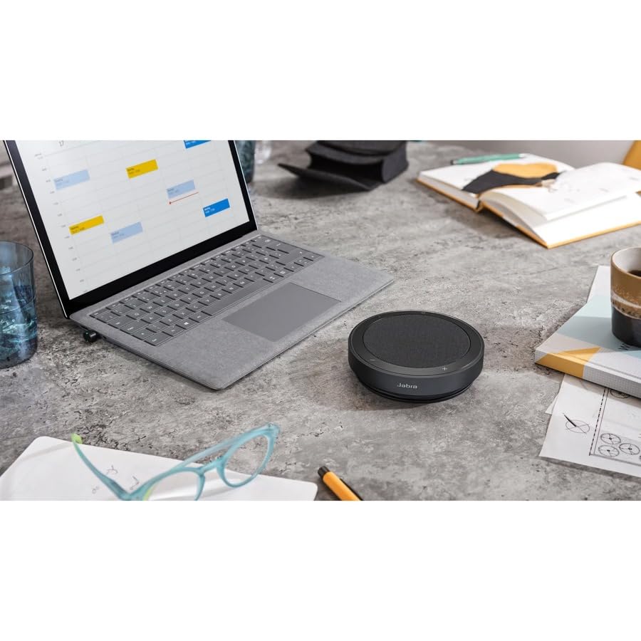 Jabra Speak2 75 Wireless Bluetooth Speakerphone - 4 Noise-Cancelling Mics, Full-Range 65mm Portable Speaker and USB-C Bluetooth Adapter - Certified