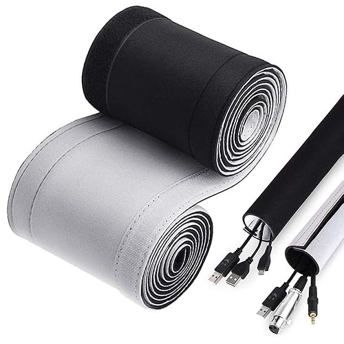 120" Neoprene Cable Management Organizer, Reversible Flexible Cuttable DIY Hole Cord Hider Cover Sleeve for Office TV Computer Home Desk Protect Wires