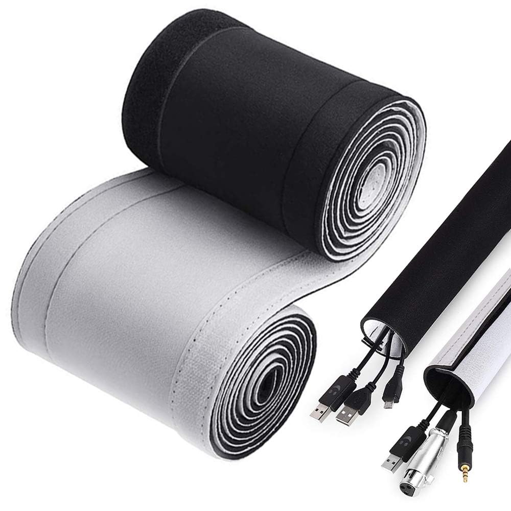 120" Neoprene Cable Management Organizer, Reversible Flexible Cuttable DIY Hole Cord Hider Cover Sleeve for Office TV Computer Home Desk Protect Wires