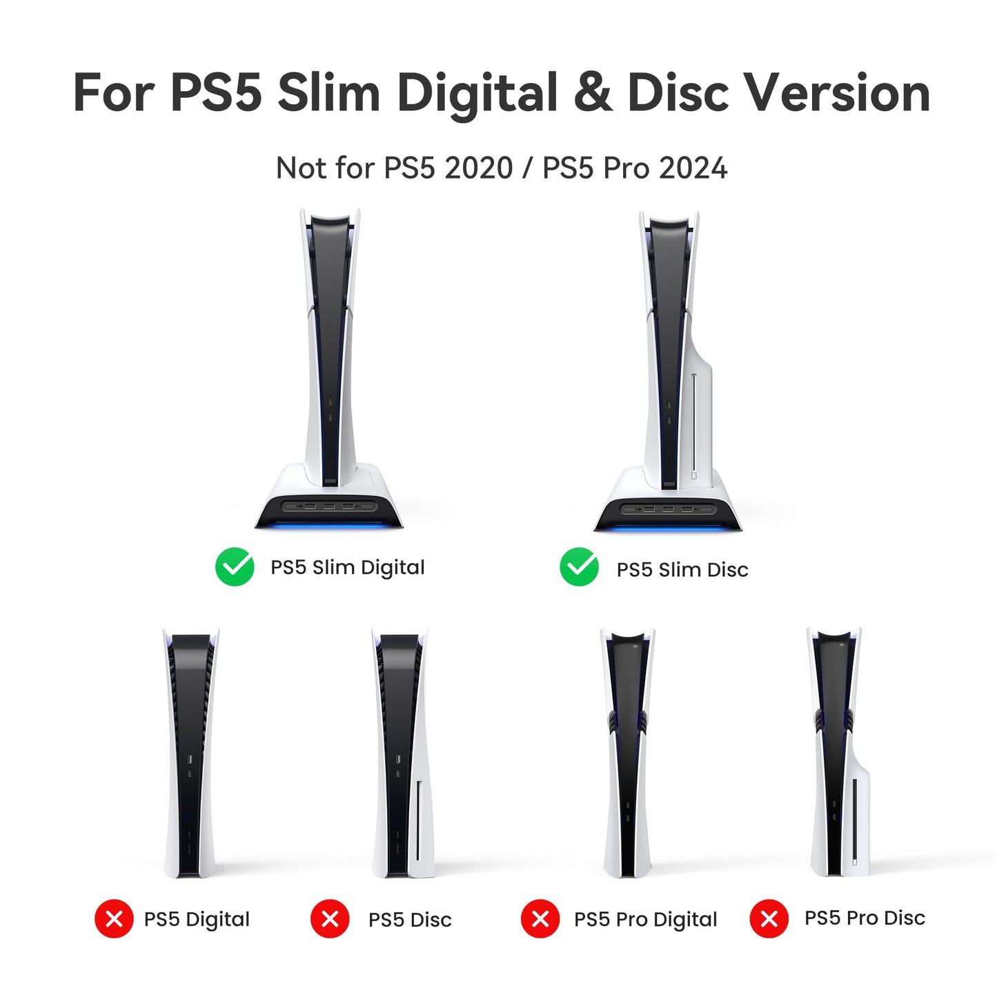 KIWI design D3 Cooling Station for PS5 Slim with Press-and-Pull Design, Controller Charging Station with Magnetic Dongles, Vertical Stand