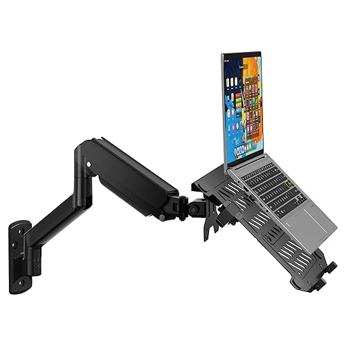 WALI Laptop Wall Mount, Single Monitor Arm for 17" Notebook and Up to 32" Screen, Full Motion Adjustable Monitor Wall Mount with Laptop Tray, VESA