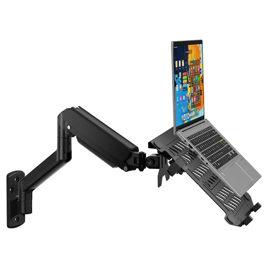 WALI Laptop Wall Mount, Single Monitor Arm for 17" Notebook and Up to 32" Screen, Full Motion Adjustable Monitor Wall Mount with Laptop Tray, VESA