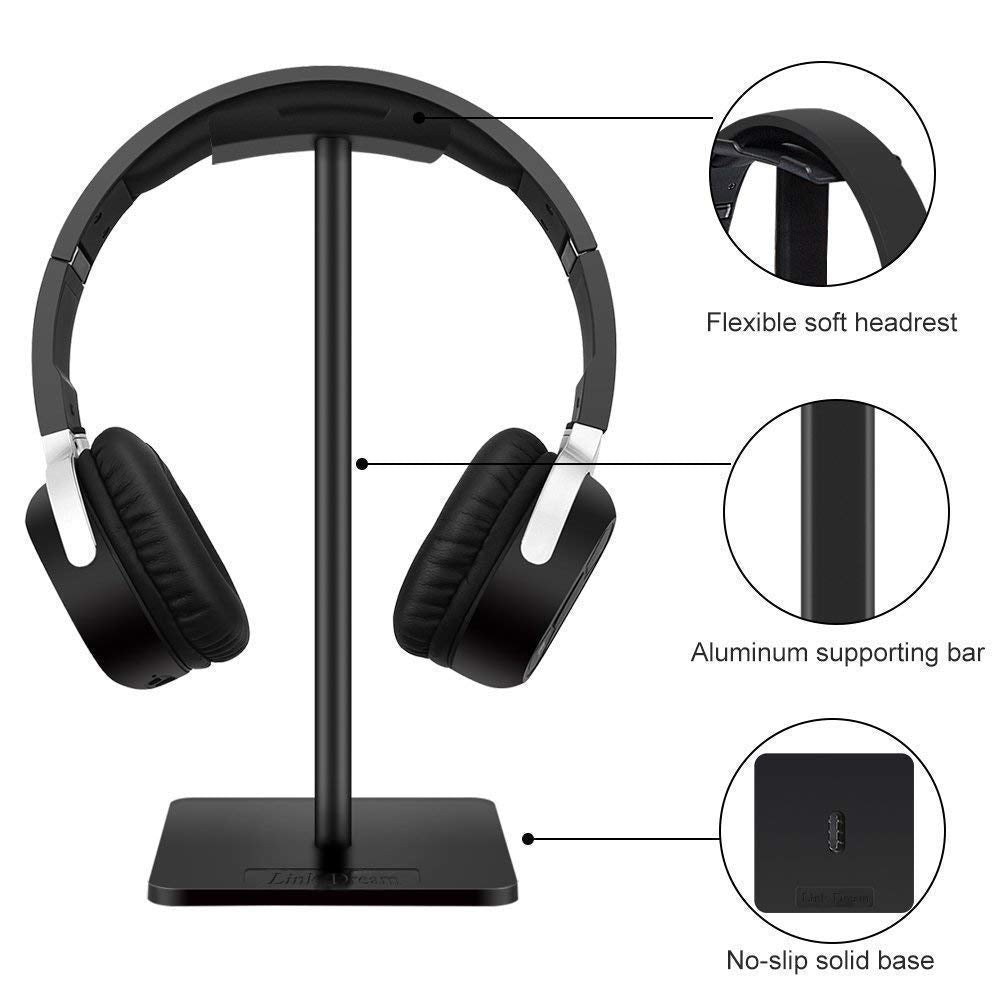 Headphone Stand Headset Holder- Gaming Headset Holder with Aluminum Supporting Bar Flexible Headrest Anti-Slip Earphone Stand for All Headphones…