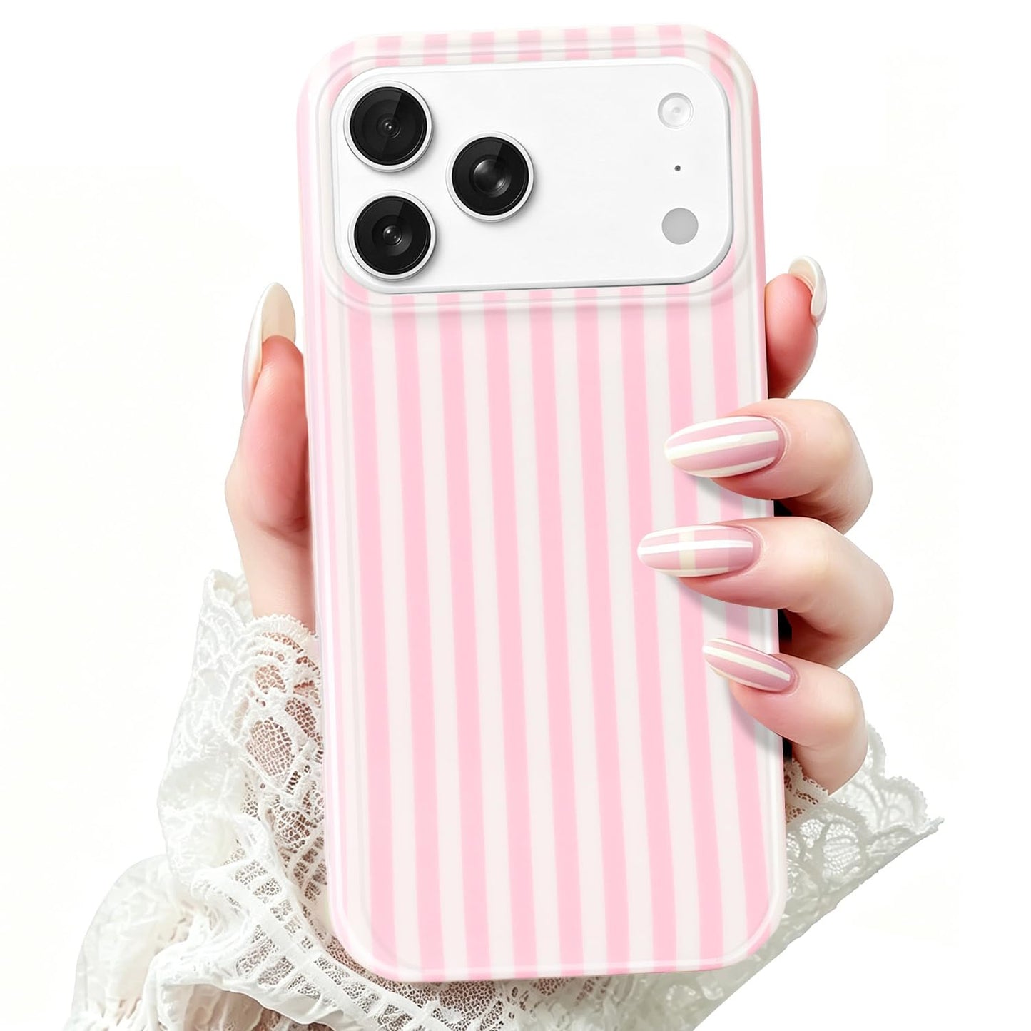 MYY for iPhone 17 Pro Max Case [with 2X Screen Protector],Cute Striped Phone Case Soft TPU Slim Shockproof Phone Cover for Women Girls (Pink)