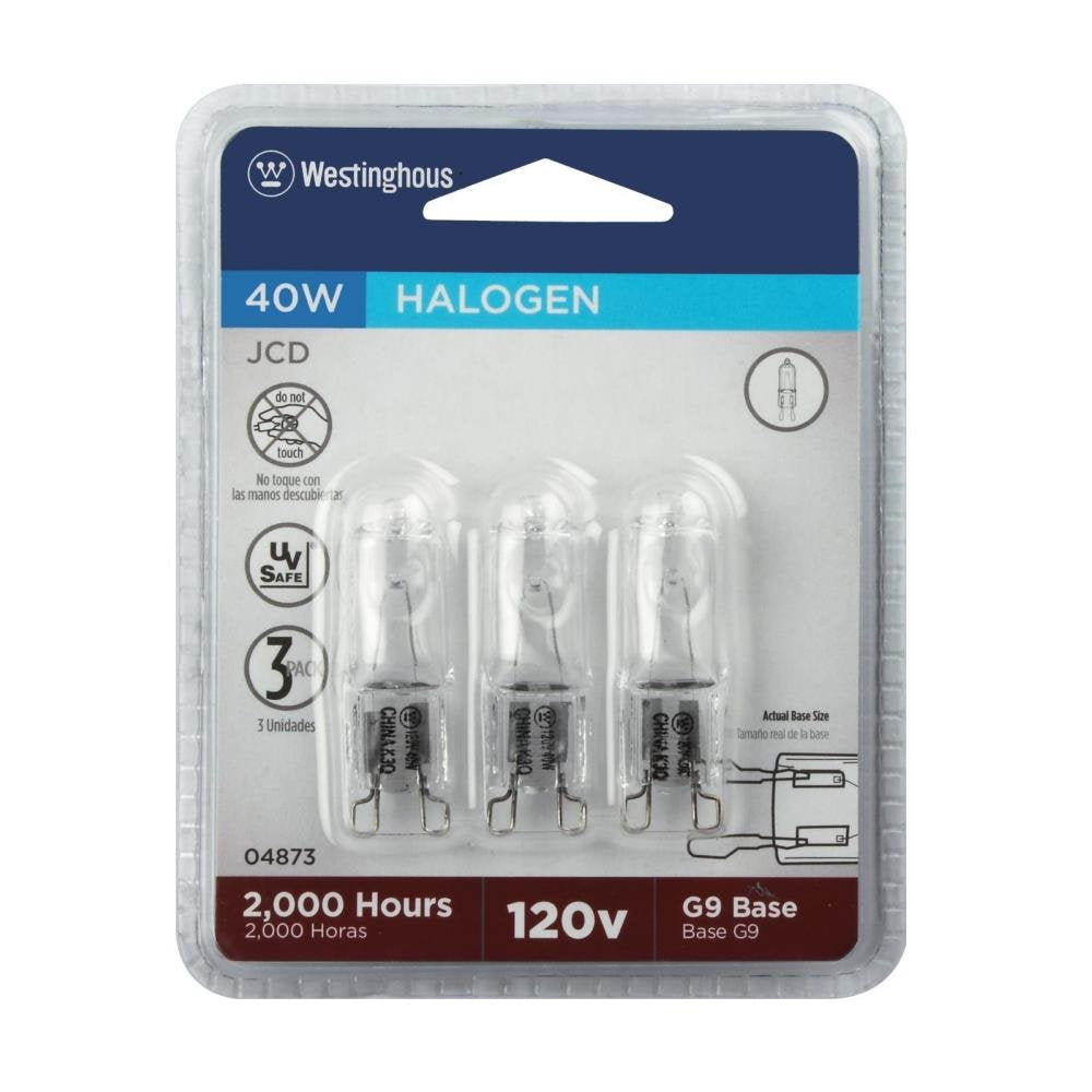 Westinghouse 0487300 40W T4 Halogen Single-Ended Clear Light Bulb with G9 Base (3 Pack)
