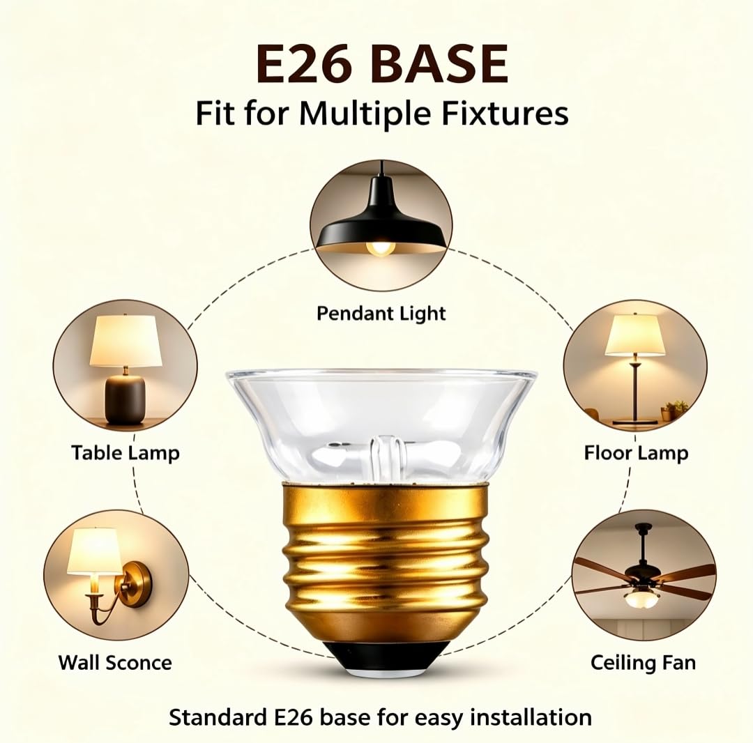 JUNFMLY 60W Incandescent Light Bulbs E26 A19, 3000K Soft Warm White, 6 Pack