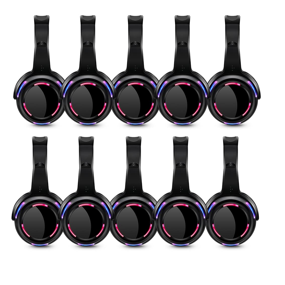 General RF Silent Disco 10pcs Black led Flashing Light Headphones Bundle for Quiet Party Events Fitting