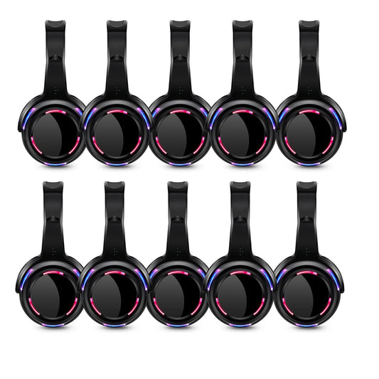 General RF Silent Disco 10pcs Black led Flashing Light Headphones Bundle for Quiet Party Events Fitting