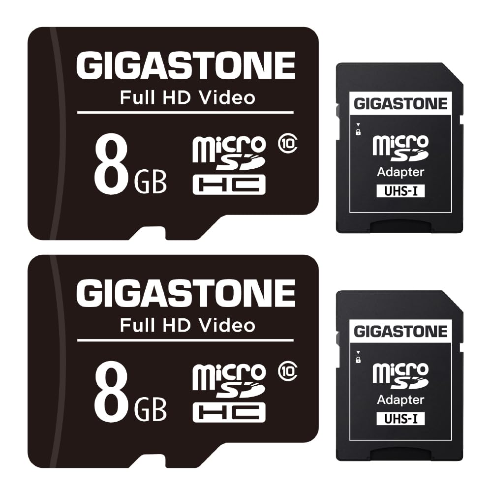 GIGASTONE 8GB Micro SD Card 2-Pack, Full HD Video, Surveillance Security Cam Action Camera Drone, 80MB/s Micro SDHC Class 10