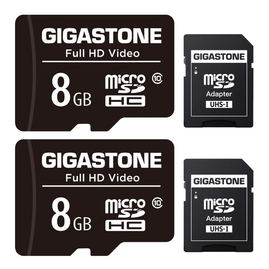 GIGASTONE 8GB Micro SD Card 2-Pack, Full HD Video, Surveillance Security Cam Action Camera Drone, 80MB/s Micro SDHC Class 10